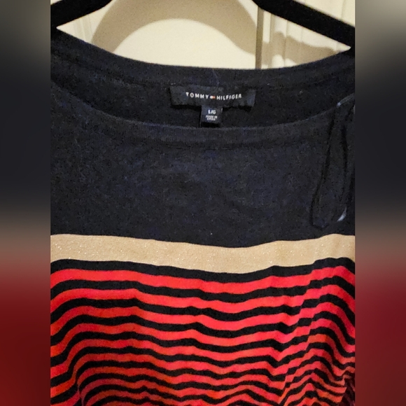 Tommy Hilfiger Red, Blue, and Gold Striped Pullover Sweater Women's Large NWT - Picture 2 of 4